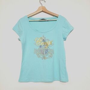 Coogi Blue EmbellishedRhinestone Bling Printed ShortSleeve T-Shirt